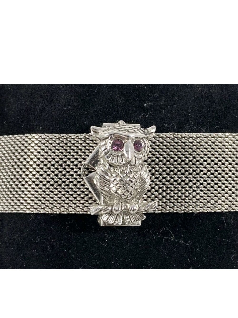 Vtg Sarah Coventry "Nocturne" Silver Owl Mesh Bracelet